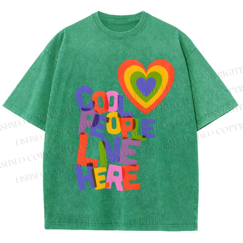Unisex Pride Cool People Live Here Printed Washed Tee
