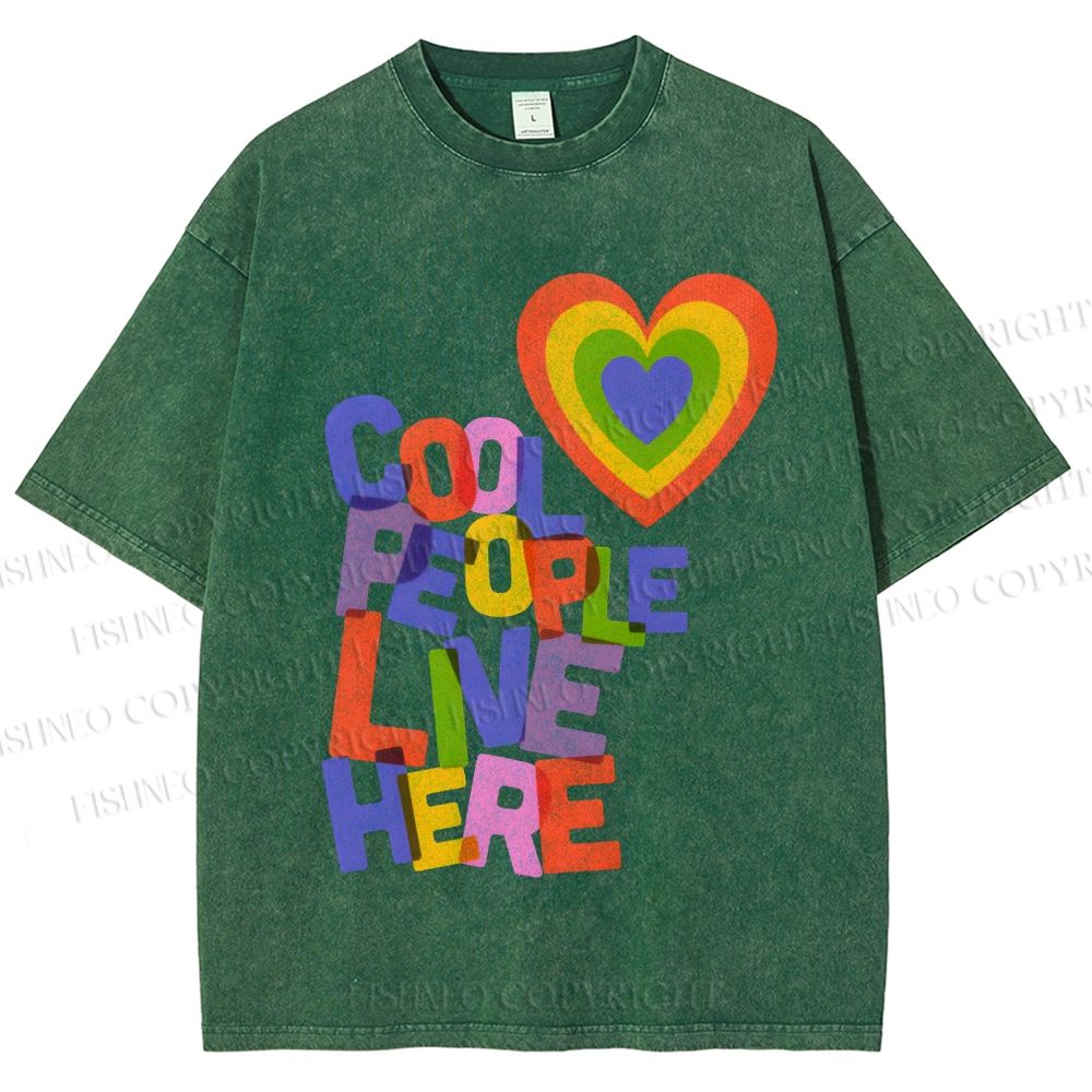 Unisex Pride Cool People Live Here Printed Washed Tee
