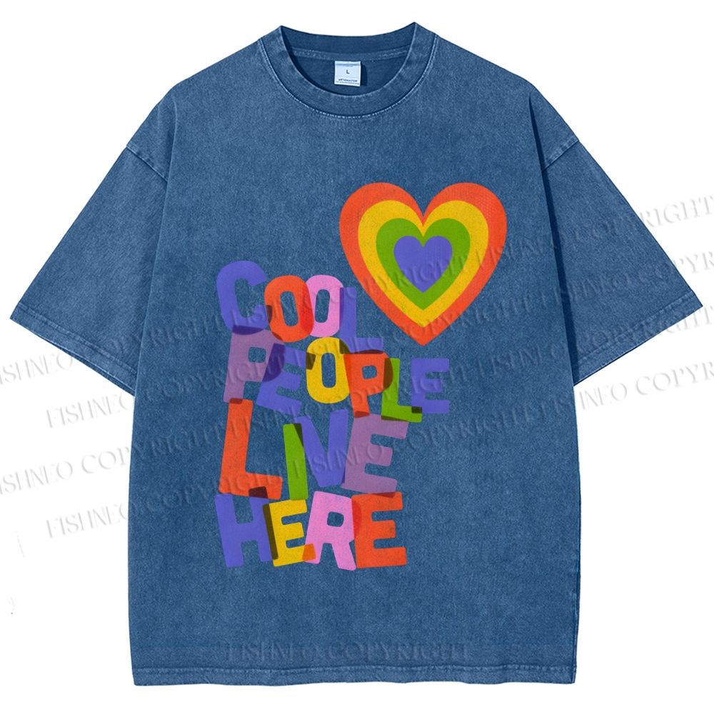 Unisex Pride Cool People Live Here Printed Washed Tee