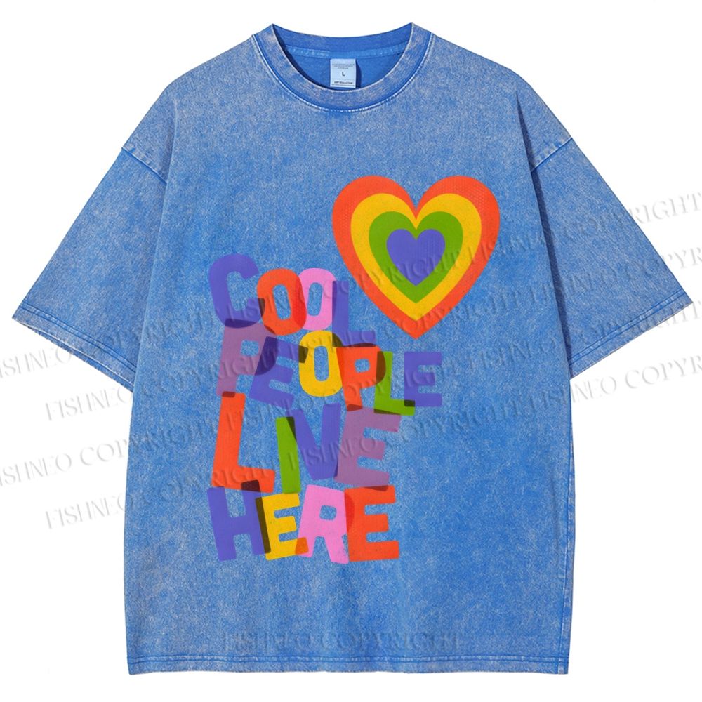Unisex Pride Cool People Live Here Printed Washed Tee