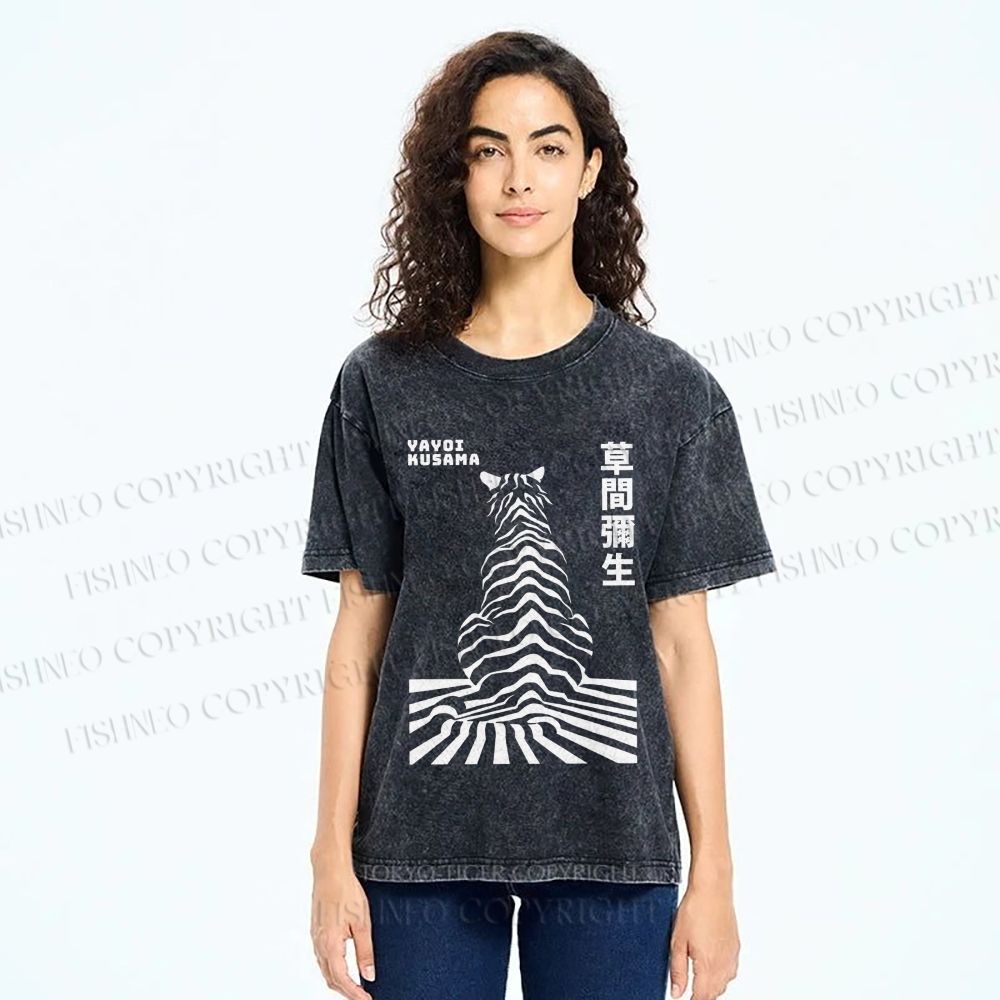 Unisex Yayoi Kusama Panther Printed Washed Tee