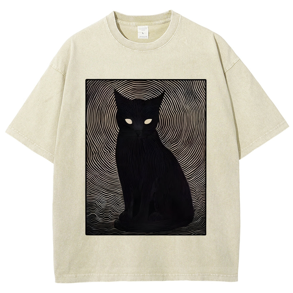 Scary Black Cat Washed T-Shirt