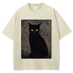 Scary Black Cat Washed T-Shirt