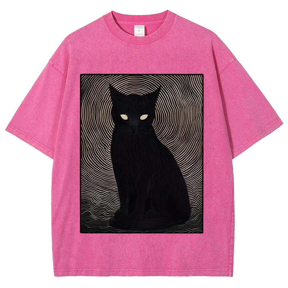 Scary Black Cat Washed T-Shirt