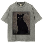 Scary Black Cat Washed T-Shirt
