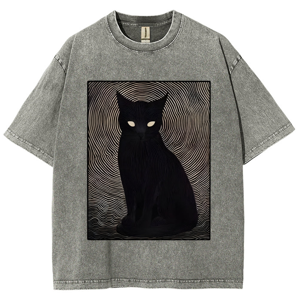 Scary Black Cat Washed T-Shirt