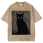Scary Black Cat Washed T-Shirt