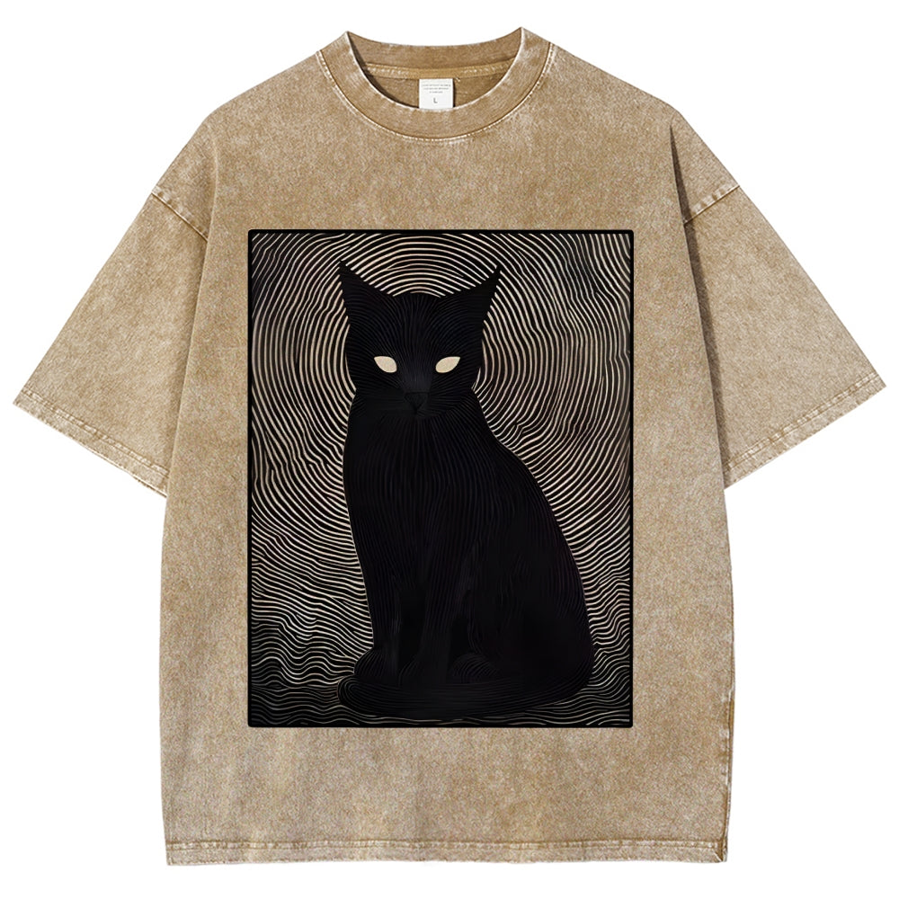 Scary Black Cat Washed T-Shirt