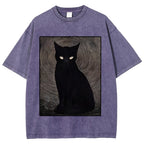 Scary Black Cat Washed T-Shirt