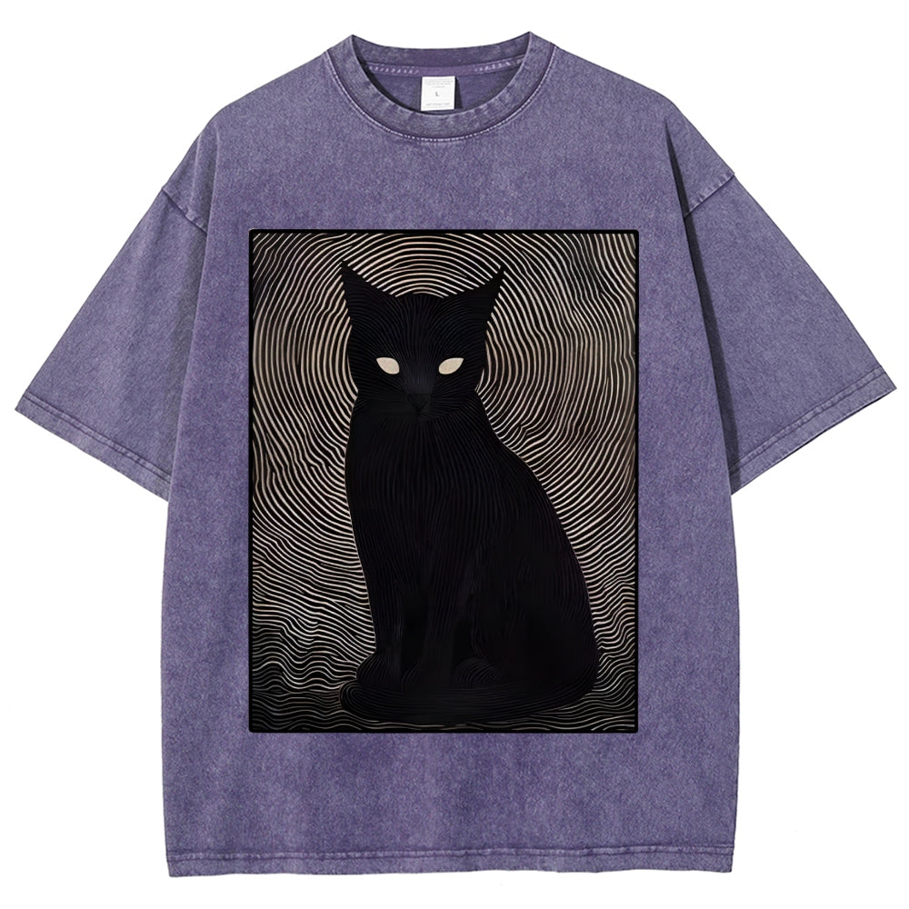 Scary Black Cat Washed T-Shirt