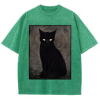 Scary Black Cat Washed T-Shirt