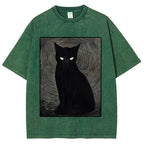 Scary Black Cat Washed T-Shirt