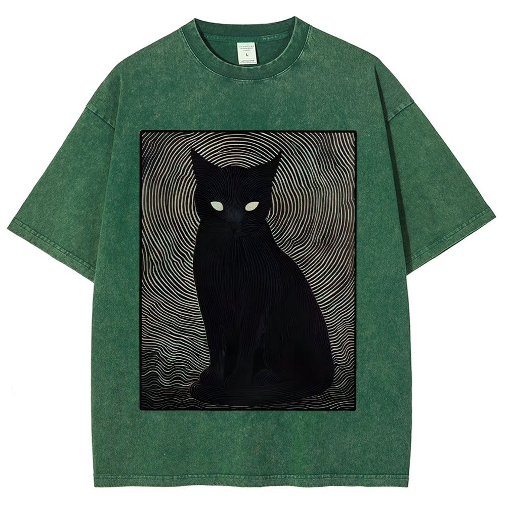 Scary Black Cat Washed T-Shirt