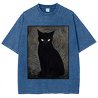 Scary Black Cat Washed T-Shirt