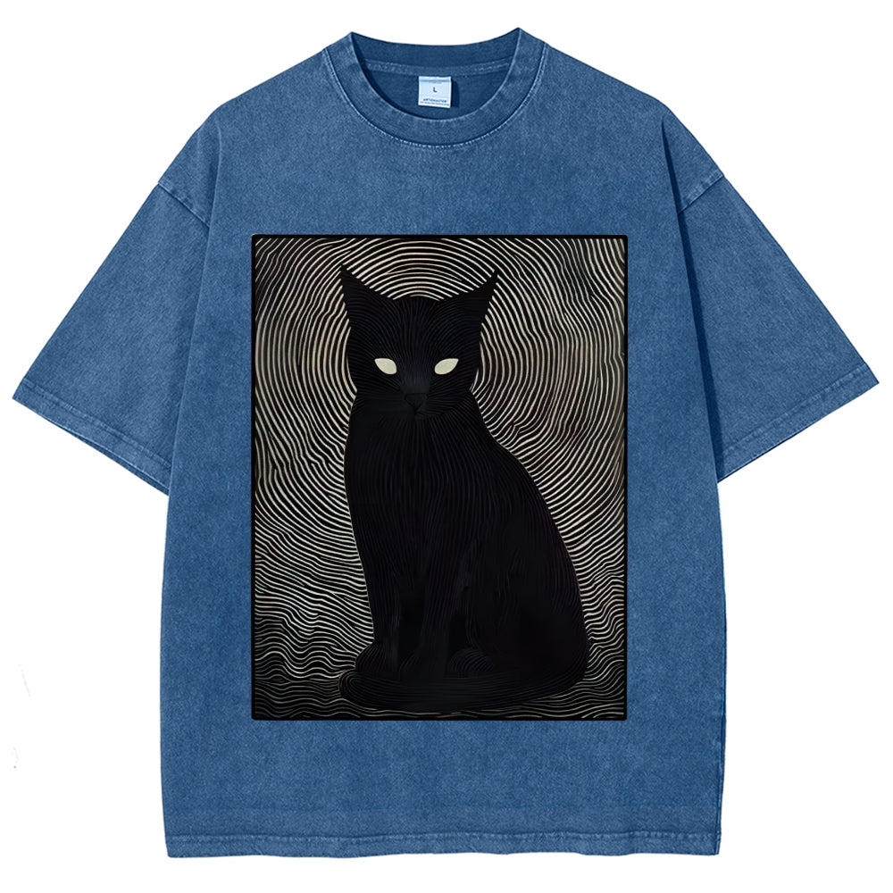 Scary Black Cat Washed T-Shirt