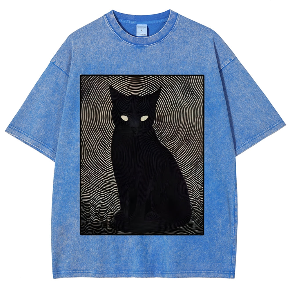 Scary Black Cat Washed T-Shirt
