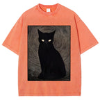 Scary Black Cat Washed T-Shirt