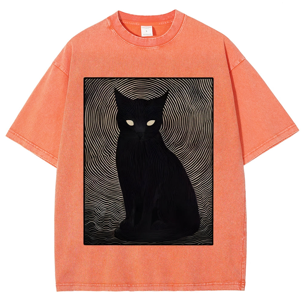 Scary Black Cat Washed T-Shirt