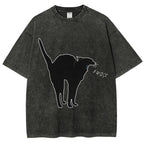 Unisex A Cat Yelling Fuck Print Washed T-Shirt