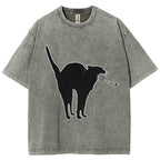 Unisex A Cat Yelling Fuck Print Washed T-Shirt