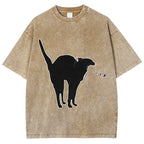 Unisex A Cat Yelling Fuck Print Washed T-Shirt