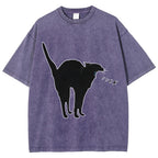 Unisex A Cat Yelling Fuck Print Washed T-Shirt