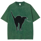 Unisex A Cat Yelling Fuck Print Washed T-Shirt