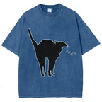 Unisex A Cat Yelling Fuck Print Washed T-Shirt