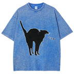 Unisex A Cat Yelling Fuck Print Washed T-Shirt