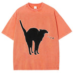 Unisex A Cat Yelling Fuck Print Washed T-Shirt