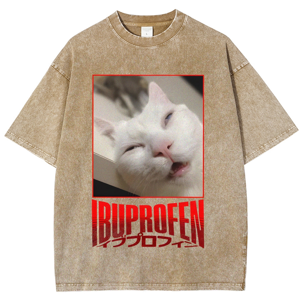 Ibuprofen Cat Vintage Washed T-shirt