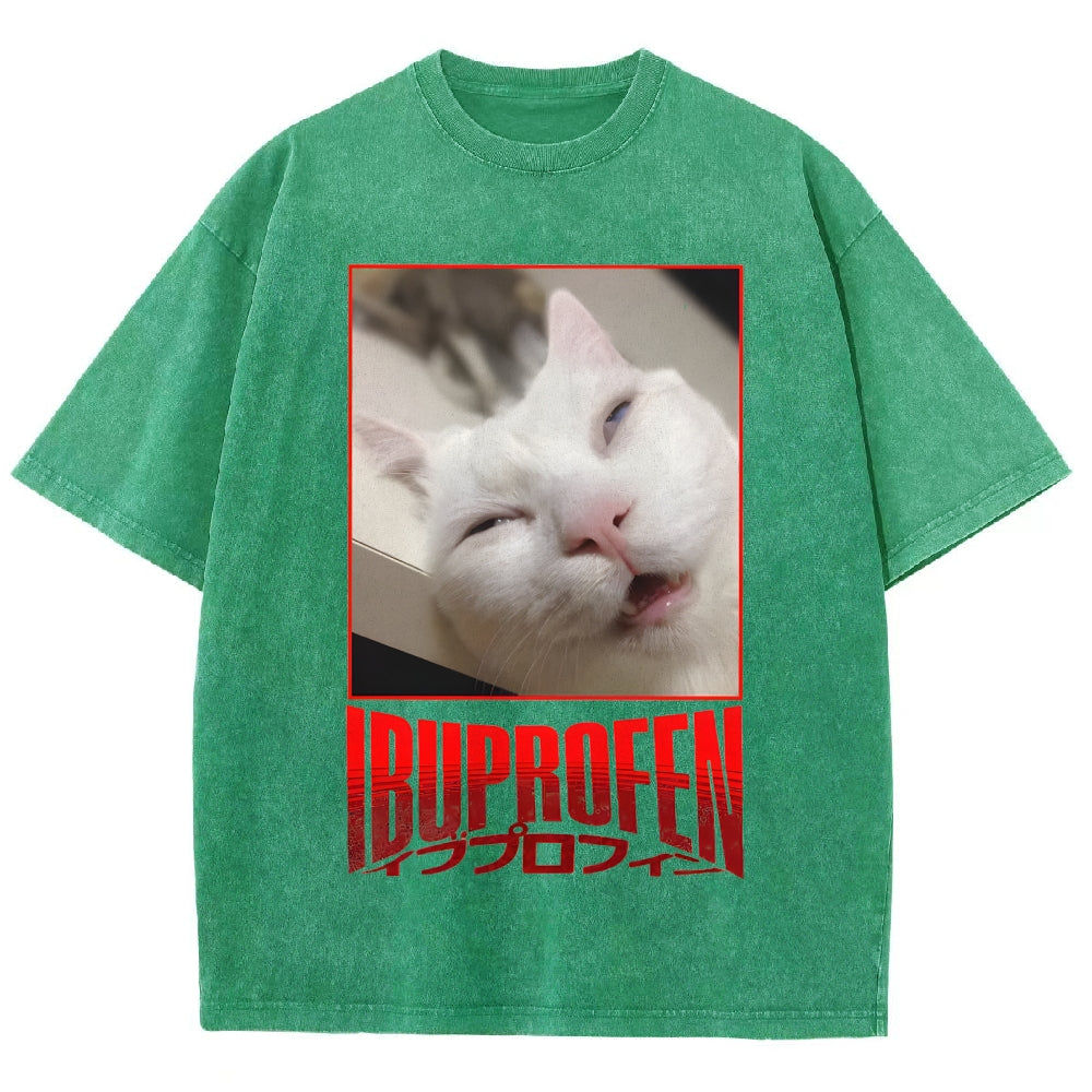 Ibuprofen Cat Vintage Washed T-shirt