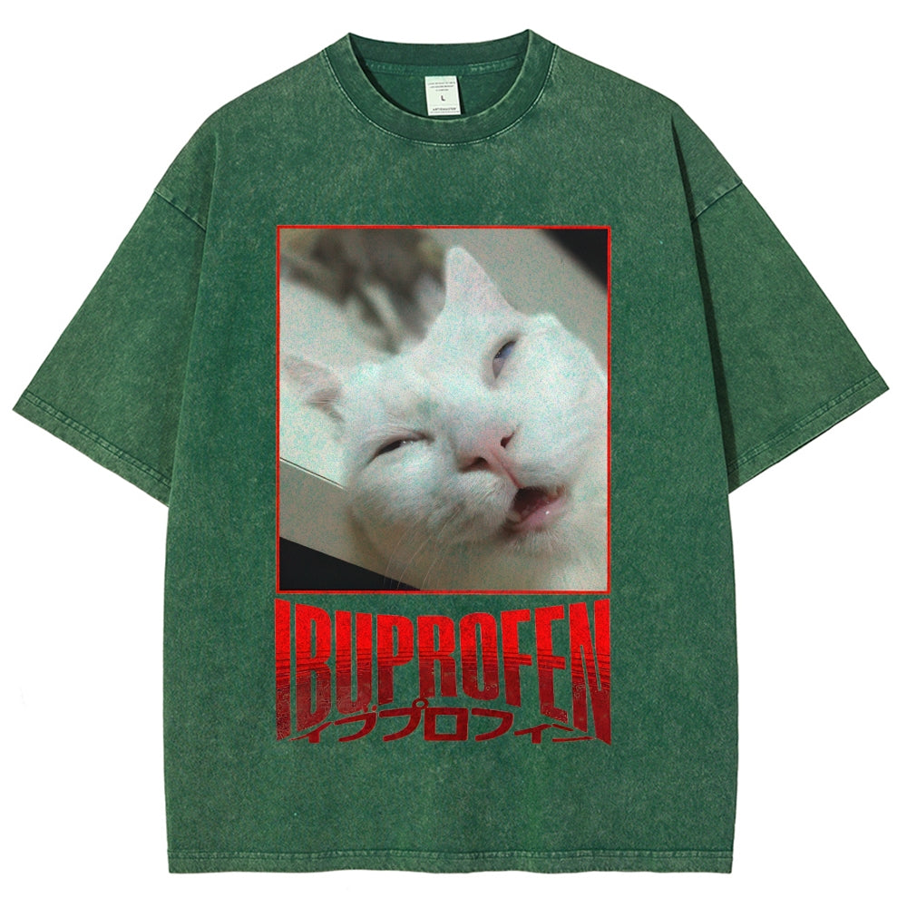 Ibuprofen Cat Vintage Washed T-shirt