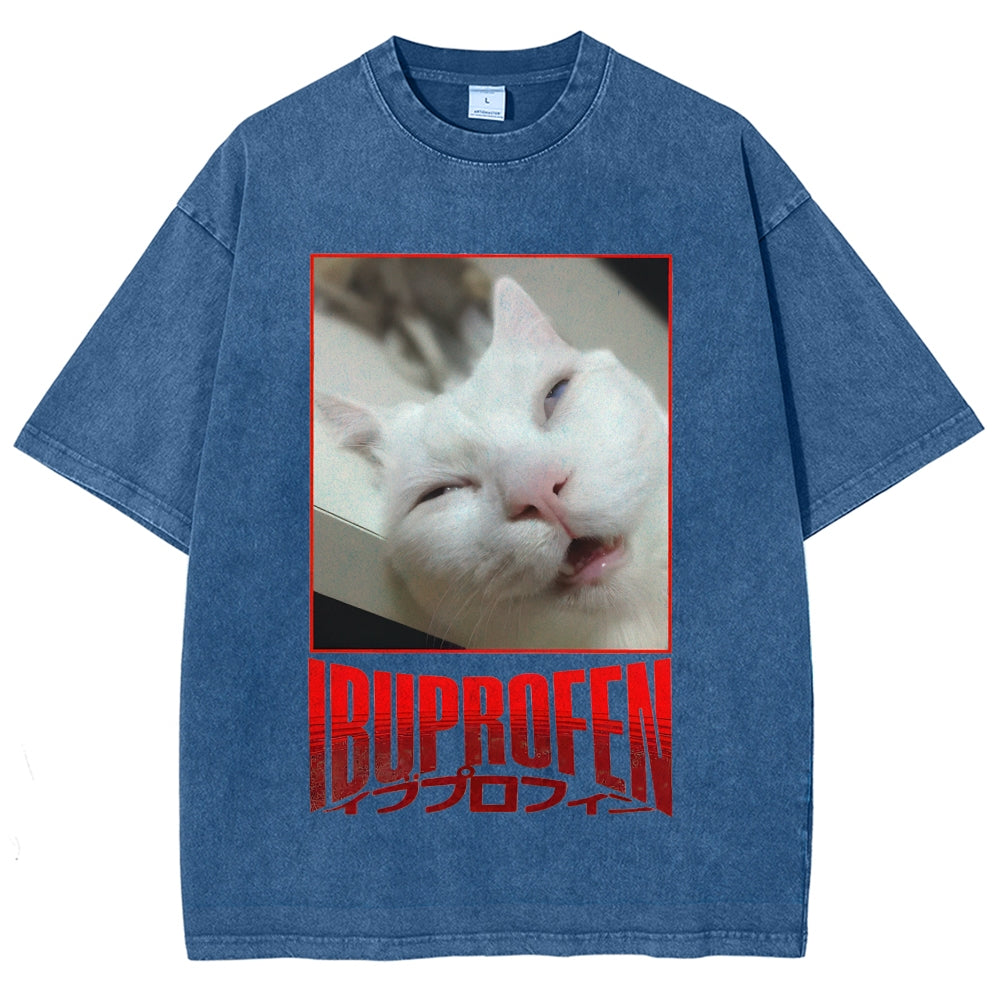 Ibuprofen Cat Vintage Washed T-shirt