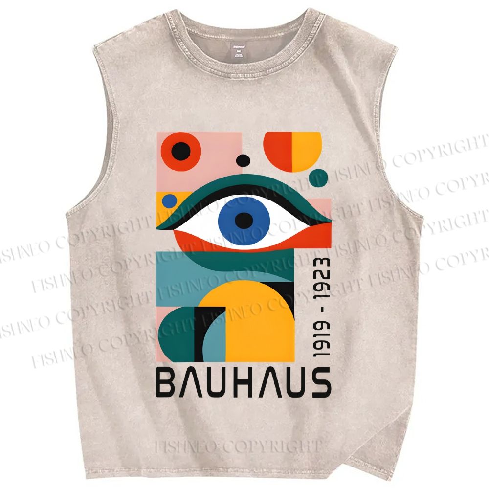 Unisex Bauhaus Eye Design Printed Washed Tank Top