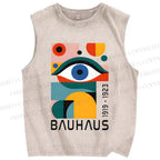 Unisex Bauhaus Eye Design Printed Washed Tank Top
