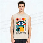 Unisex Bauhaus Eye Design Printed Washed Tank Top