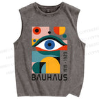 Unisex Bauhaus Eye Design Printed Washed Tank Top