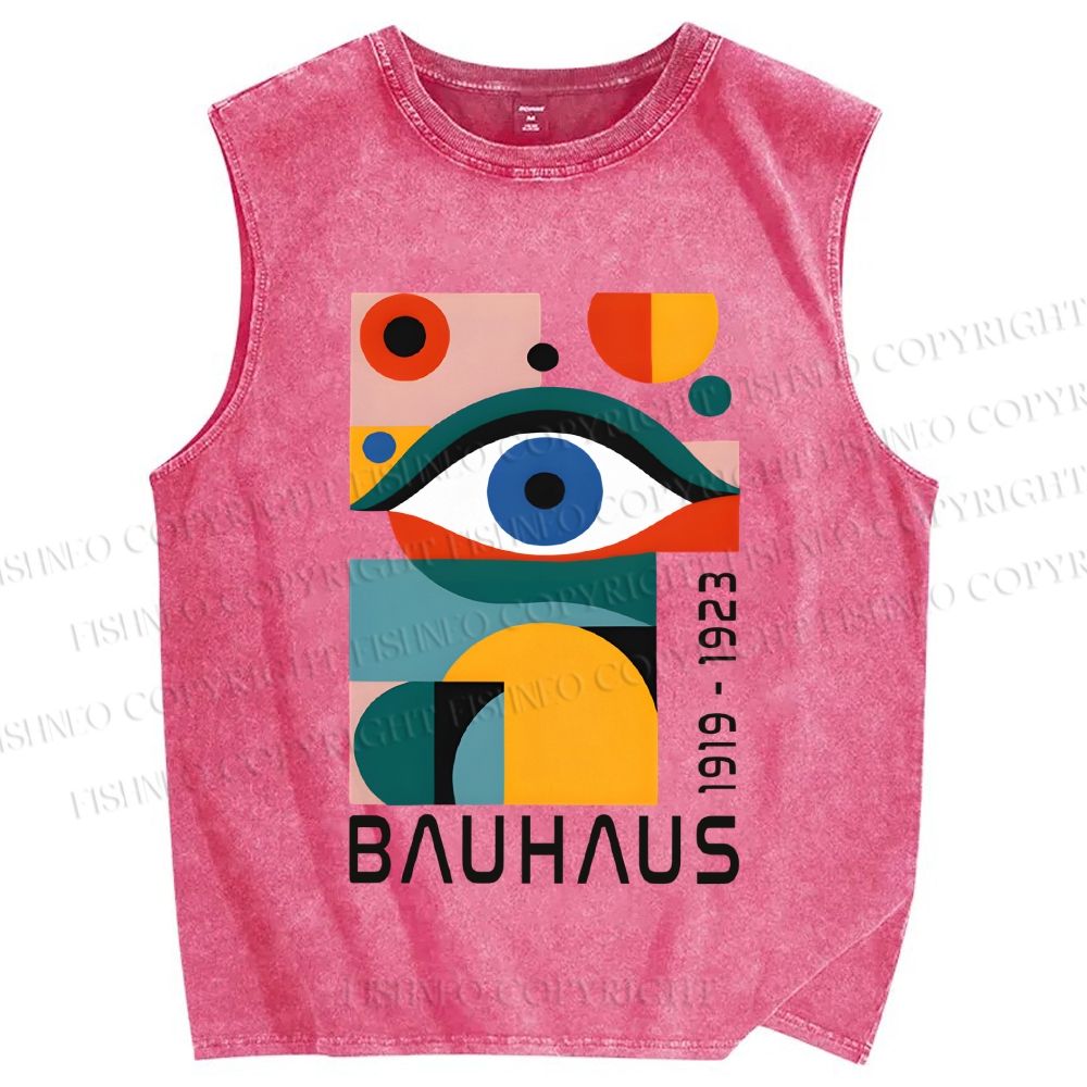 Unisex Bauhaus Eye Design Printed Washed Tank Top