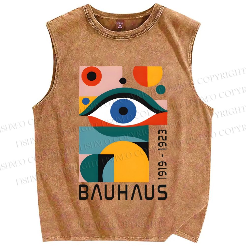 Unisex Bauhaus Eye Design Printed Washed Tank Top