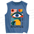 Unisex Bauhaus Eye Design Printed Washed Tank Top