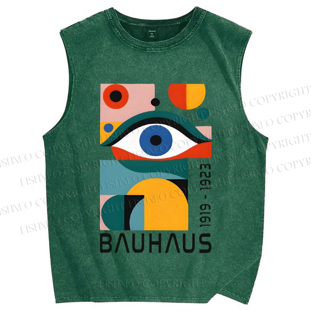Unisex Bauhaus Eye Design Printed Washed Tank Top