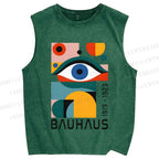 Unisex Bauhaus Eye Design Printed Washed Tank Top