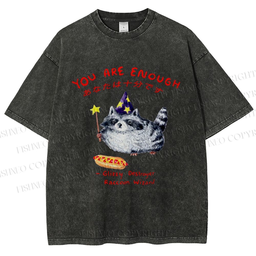 Unisex Raccoon Wizard You Are Enough Printed Washed Tee