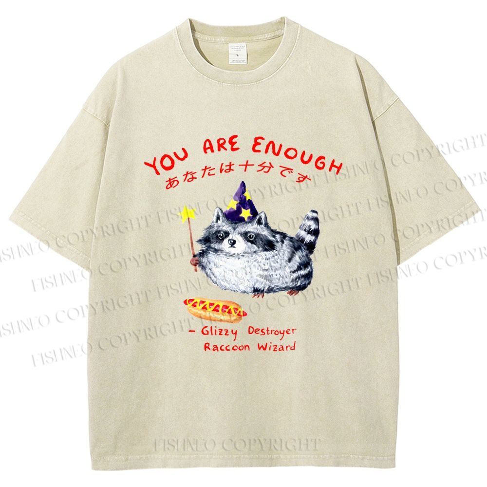 Unisex Raccoon Wizard You Are Enough Printed Washed Tee