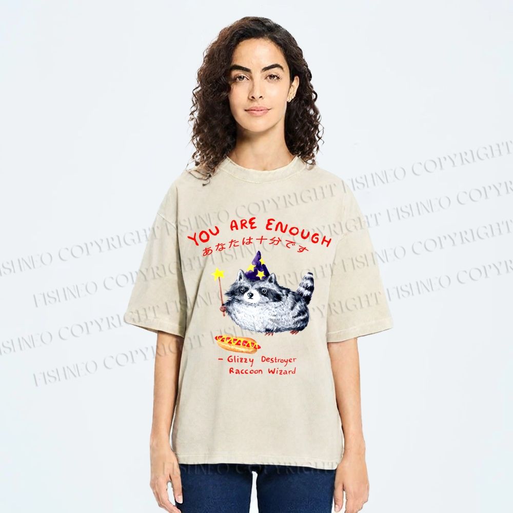 Unisex Raccoon Wizard You Are Enough Printed Washed Tee