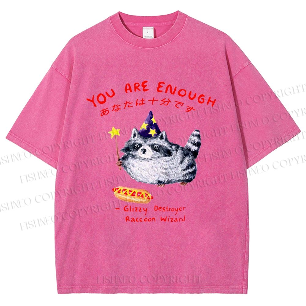 Unisex Raccoon Wizard You Are Enough Printed Washed Tee