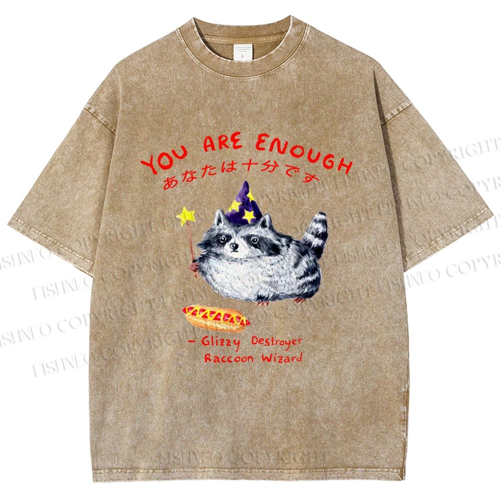 Unisex Raccoon Wizard You Are Enough Printed Washed Tee