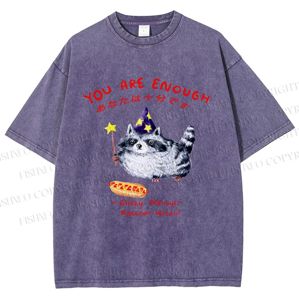 Unisex Raccoon Wizard You Are Enough Printed Washed Tee
