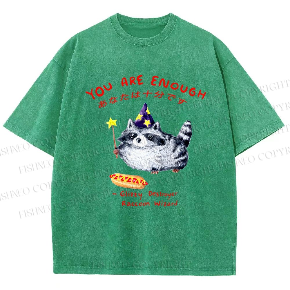 Unisex Raccoon Wizard You Are Enough Printed Washed Tee